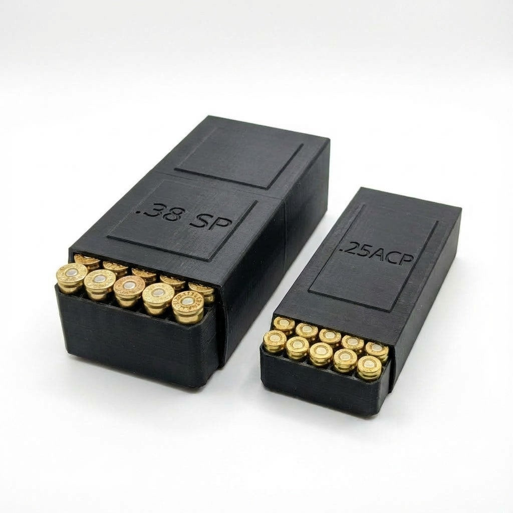 50-Round Ammo Box for .22lr / 9mm / .380 / .25 ACP / .38 Special / .40 S&W / .45